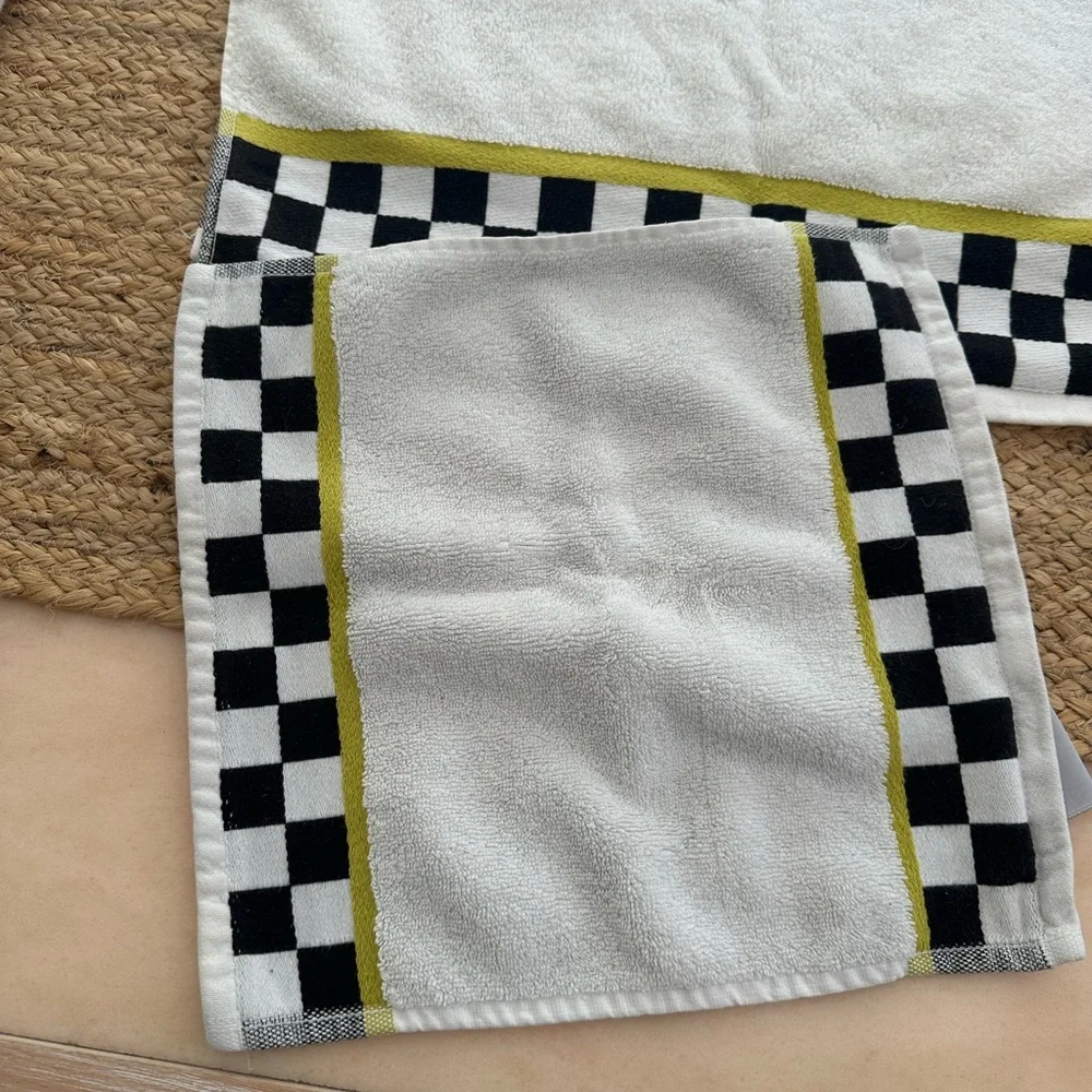 MacKenzie-Childs Black and White Checkered Towel with Yellow Accent